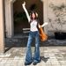 American Retro Style|Stretchy And Slimming|Women's Flared Denim Cotton Long Pants, Extra Length_ecoleips.com