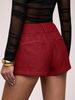 Retro Style Women's Shorts Are Thin And Fashionable, Red High Waist Double Buckle Straight, Casual Daily Wear_ecoleips.com
