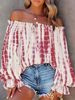 Hot Selling Hot Style Off Shoulder Printed Contrast Color Puff Sleeve Lace Up Loose Women's Top_ecoleips.com