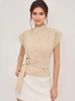 K Fashionable And Minimalist Half Height Collar Short Sleeved Off White Waist Style Paired With Button Up Women's Top_ecoleips.com