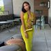 Sexy Deep V-Neck Metal Halter Long Dress – Stretchy Bodycon Midi Dress For Women Party & Daily Wear (Green, S/M/L/XL)_ecoleips.com