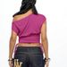 Women's Clothing Summer Off-Shoulder T-Shirt Letter Print Cropped Top Drawstring Regular Fit_ecoleips.com