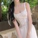 Lace Square Neck Fishtail Dress Women's Slimming A-Line Double Version Elegant Attractive_ecoleips.com