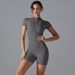 LazyZoom Half-Zip Short-Sleeve Jumpsuit Women, Solid Color, High Elasticity, Tight-Fitting Sports Yoga Pants For Summer_ecoleips.com