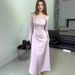 Elegant Satin Long-Sleeve Bodycon Dress With Rhinestone Accents & Lace-Up Detail – Light Purple For Spring & Evening Occasions_ecoleips.com