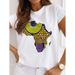 New Casual Base Shirt With African Continent Map Print, Short-sleeved Loose-fitting Women's T-shirt_ecoleips.com