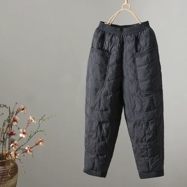 Women's Clothing Winter Style Elastic Waist Warm Down Cotton Harem Pants, Versatile, Fashionable, Cold Proof, Casual Bootcut Pants For Women._ecoleips.com