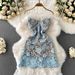 Elegant Water Soluble Lace Camisole Short Dress Two Piece Set For Women High Waisted Slimming Flowy Mesh Half_ecoleips.com