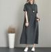 New Japanese Solid Color Cotton And Linen Lapel, Short Sleeve Loose Pocket Women's Casual Dress Women's_ecoleips.com