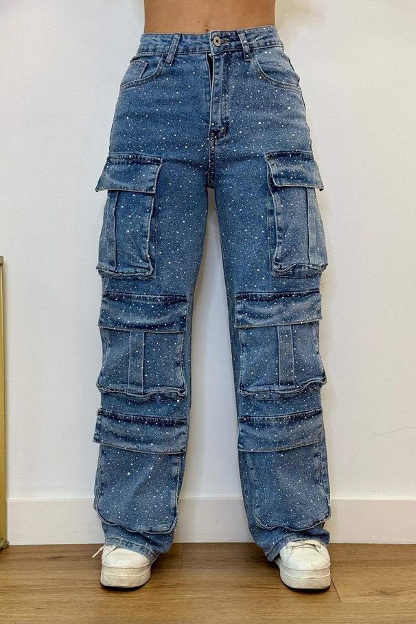 Women's Clothing Fashion Street Style Pocket Diamond Casual Jeans Overalls_ecoleips.com