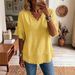 New Women's V Neck Pullover Short Sleeve Shirt Loose Fit Casual Top American_ecoleips.com