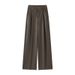 American Style PU Leather Women's Spring And Autumn New High Waist Draped Casual Straight Loose Suit Wide Leg Pants_ecoleips.com