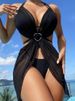 Women's European American Style Solid Color Halter Neck Bikini Three Piece Swimsuit Sexy Wire-Free Vacation Swimwear_ecoleips.com