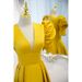 Women's Clothing Golden Yellow Evening Dress Stage Show Catwalk Banquet Satin Luxury Host Long_ecoleips.com