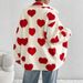 Fluffy Women's Winter Cardigan With Loose-Fitting Long Sleeves, Zipper, And Heart-Shaped Print_ecoleips.com