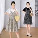 Summer Two-Piece Set Floral Loose Mid-Length Maternity Dress_ecoleips.com