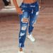 2025 Cross-Border Elastic Women's Jeans High Waist Ripped Lace-Up Trousers NK351_ecoleips.com