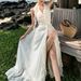 Women's Elegant V Neck Halter Ruffled Backless Flowy Maxi Dress – Beach Resort Gown_ecoleips.com