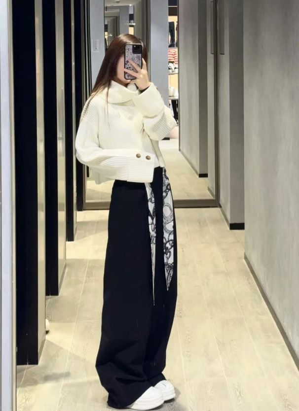 A Brand's 25 Autumn/winter Design Silk Scarf Casual Trousers, Loose Straight Black Wide-leg Drapey Long Pants_ecoleips.com