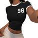 New American-style Spicy Girl Women's Clothing, Round-neck, Number 98 Print, Cropped Short-sleeve Pullover Top,_ecoleips.com