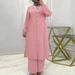 Summer New Solid Color Muslim Casual Women's Cardigan Long Sleeve Wide Leg Pants Two-Piece Set_ecoleips.com