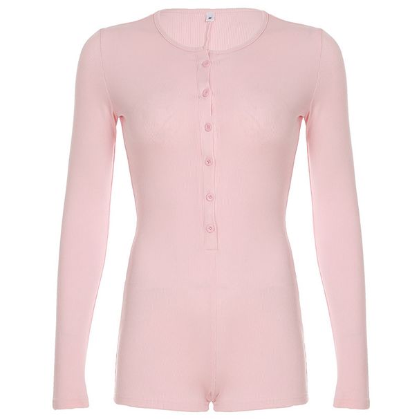 Women's Sexy round Neck Slim Fit Jumpsuit Long Sleeve Button Detail European American Style Cross Border Wholesale Summer Spring/Autumn_ecoleips.com