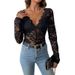 Hot Sale Sexy Style Women's Jumpsuit Solid Color Long Sleeve Perspective Lace Jumpsuit_ecoleips.com