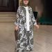 Women's Clothing Summer Fashion Print New Long Sleeved Loose Collarless Cardigan Dress_ecoleips.com