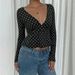 Voya Women's Retro Polka Dot V-neck Waist Cinched Long Sleeved T-shirt, Women's Light Mature Temperament, Spicy Girl Slim Fit And Slimming Bottom Top_ecoleips.com