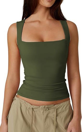Women's Clothing Street Hot Girl Style Fashion Square Collar Basic Slim Sleeveless Vest Female Bottoming Shirt_ecoleips.com