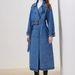 Women's Clothing Autumn New Style Temperament Leisure Blue Denim Slim Fitting Tie Waist Long Windbreaker_ecoleips.com