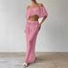 Women's Clothing Two Piece Suit Summer Wrinkled Cloth Solid Color One Shoulder Tube Top High Waist Wide Leg Pants Casual Beach Suit_ecoleips.com