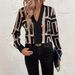 Women's Clothing Elegant Geometric Print Long Sleeved Shirt Women’s Geometric Print V-Neck Blouse – Stylish Long-Sleeve Top For Spring/Summer/Fall_ecoleips.com
