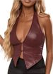 Aria Basics Aria Basics European And American Cross-border Women's Leather Halter Neck Sexy Deep V-neck Asymmetrical Waist-cinching Hot_ecoleips.com