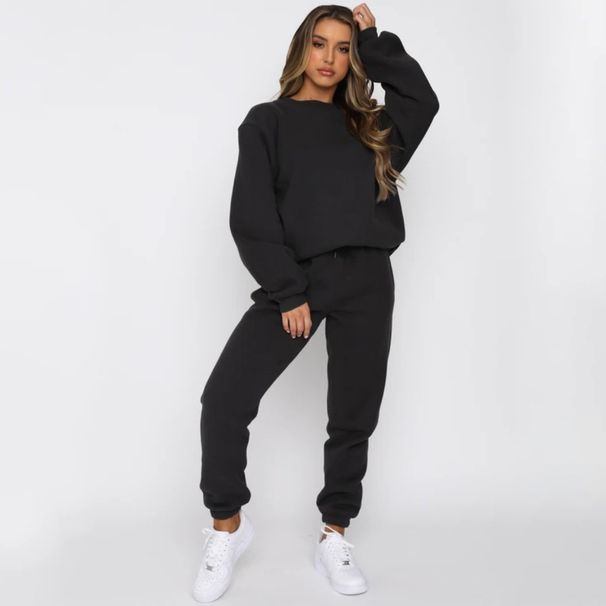 K Solid Color Round Neck Pullover Long Pants Women's Fashion Casual Long Sleeved Sweatshirt Set_ecoleips.com
