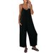 Summer New Women's Loose Casual Suspender Jumpsuit Solid Color Pockets_ecoleips.com