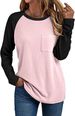 Verve 2025 Women's Round Neck Long Sleeve Patchwork T-Shirt Fashion Pocket Versatile Shirt_ecoleips.com