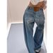 2027 Fashion American Retro Rhinestone-Embellished A-Line Letter-Print Jeans Women Cotton Mid Waist Hip-Lifting Straight Type Wide-Leg Denim Pants_ecoleips.com