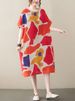 Short Sleeve Cotton Linen Vintage Print Summer Dresses For Women 2026 New Casual Loose Midi Holiday Ladies Dress Elegant Clothes_ecoleips.com