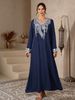 Embroidered V-Neck Kaftan Dress – Elegant Arabian Kimono Robe For Women (Bluish/Burgundy, M-XL)_ecoleips.com