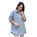 Women's European Style Long Sleeve Denim Shirt D Letter Rhinestone Detail Loose Fit plus Size Fashionable Thin Jacket for Spring Autumn_ecoleips.com