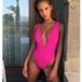 Cross-Border Beach Deep V Monokini Pure Color Bikini Waist-Cinching Swimsuit 2019 New Style Sport/ Yoga/ Fitness/ Fans Goods_ecoleips.com