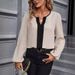 Verve 2025 Women's Fashion Autumn Winter New Color Block V-neck Puff Sleeve Blouse Top_ecoleips.com