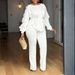 Elegant European American Style Winter Two Piece Set Women's Slim Waist Top With Long Sleeves And Ruffle Drawstring Elastic Pants_ecoleips.com