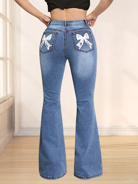 Women's Clothing INS Fashion Trend Personality Bow Print Jeans_ecoleips.com