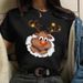 Merry Christmas Tree Santa Claus Letter Print White Casual Round Neck T-Shirt For Women_ecoleips.com
