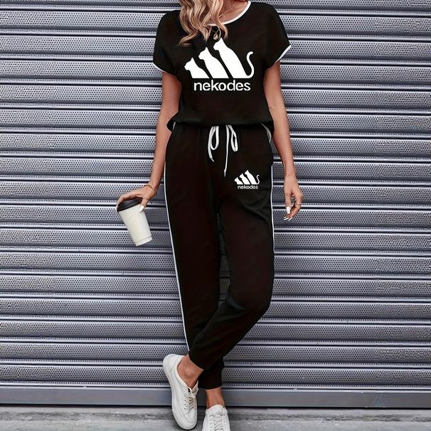 Women's Color Block Trim Casual Suit American Style Simple Loose Fit Short Sleeve Set Spring Summer Autumn New_ecoleips.com