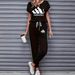 Women's Color Block Trim Casual Suit American Style Simple Loose Fit Short Sleeve Set Spring Summer Autumn New_ecoleips.com