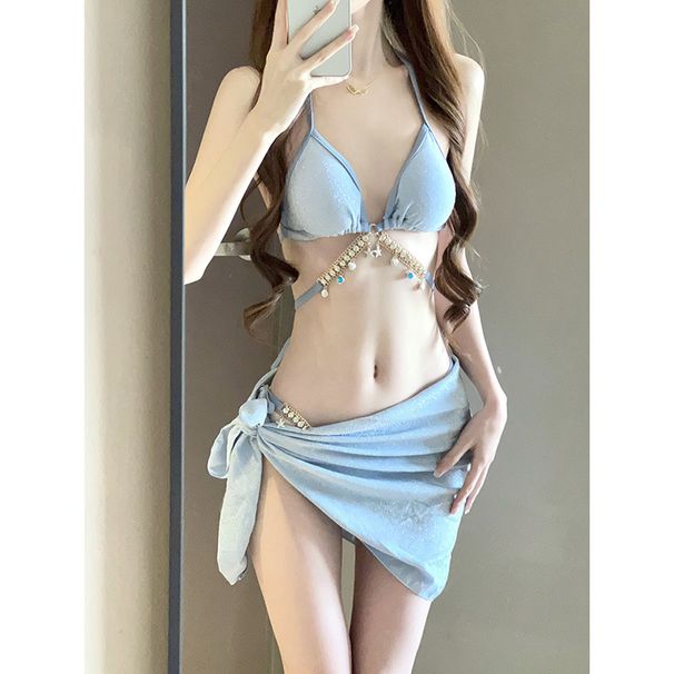 Women's Clothing Diamond Chain Pure Desire Style Strap Triangle Bikini Three Point Ins Sexy Holiday Swimsuit_ecoleips.com