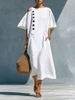 Women's Clothing Solid Color Linen Round Neck Short Sleeved Slimming Retro Casual Midi Dress For Women Plus Size_ecoleips.com